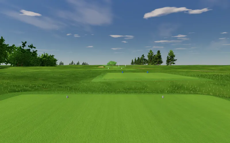 Eye-level view from a tee box looking down the hole.